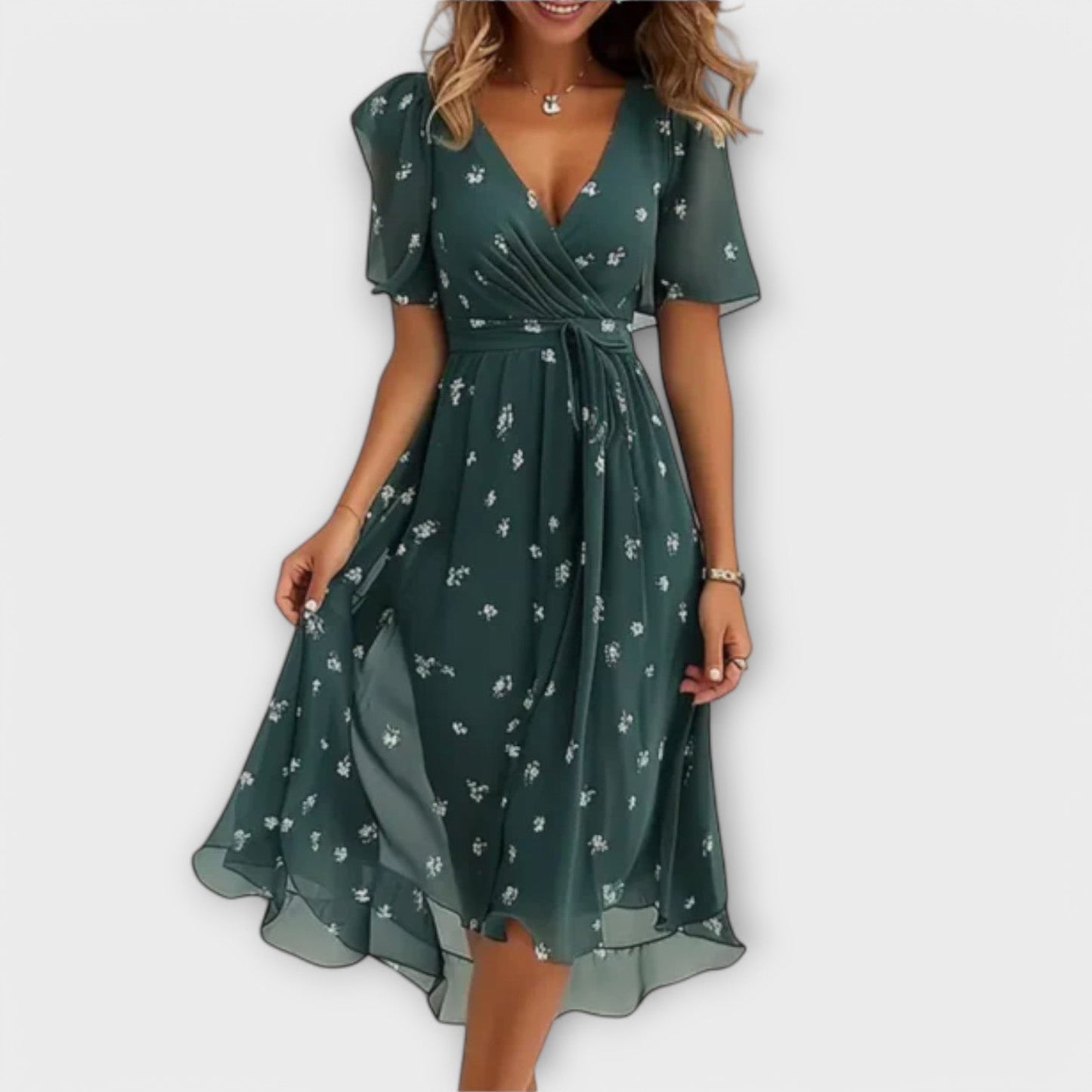 Women's Midi Dress | Wrap V-Neck Floral Print