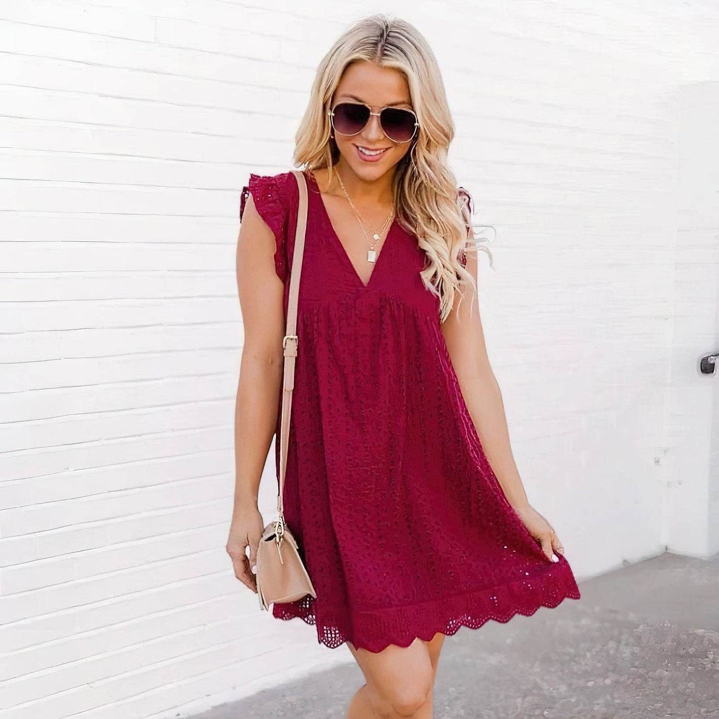 Women's Mini Dress | Openwork Eyelet Swing Dress