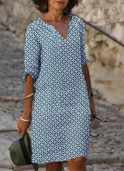 Women's Mini Dress | Printed V-Neck Summer Shift