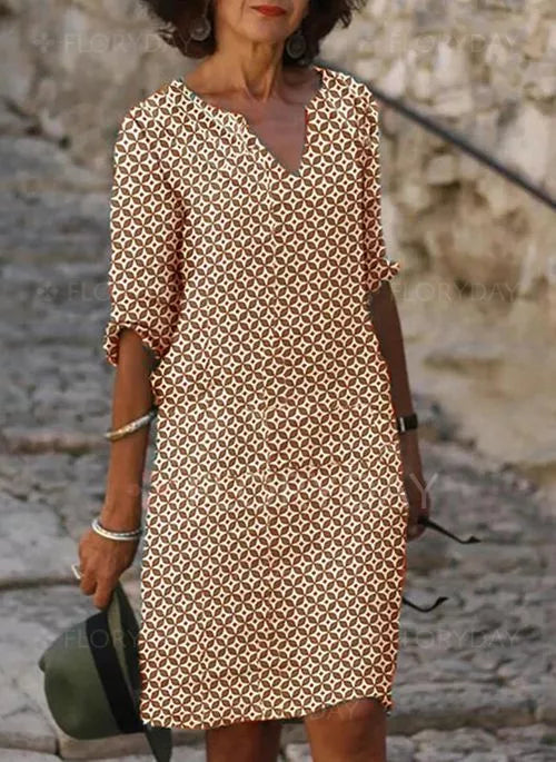 Women's Mini Dress | Printed V-Neck Summer Shift