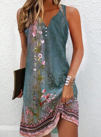 Women's Mini Dress | Sleeveless Abstract Print V-Neck Dress
