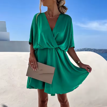 Women's Mini Dress | Wrap Front Dress With A Twist Waist