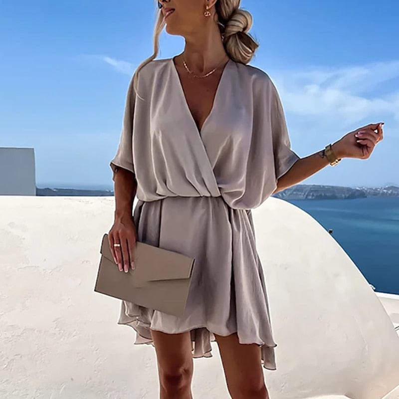 Women's Mini Dress | Wrap Front Dress With A Twist Waist