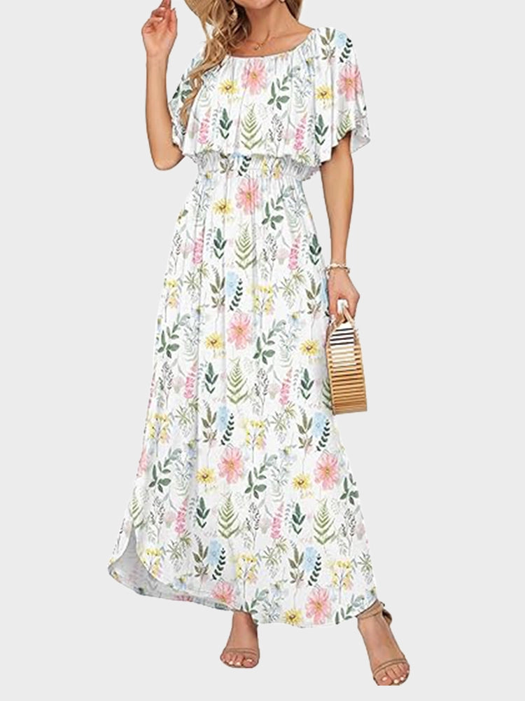 Women's Off Shoulder Maxi Dress | Ruffle & Side Slit Design