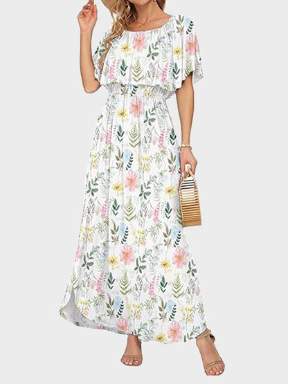 Women's Off Shoulder Maxi Dress | Ruffle & Side Slit Design