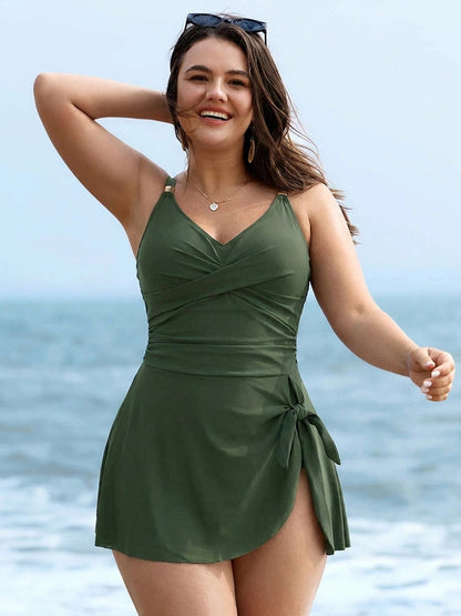 Women's One Piece Swimdress | Crossover V-Neck & Tummy Control