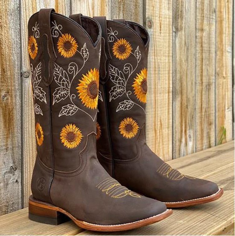 Women's Orthopedic Boots | Mid-Calf Support & Sunflower Embroidery