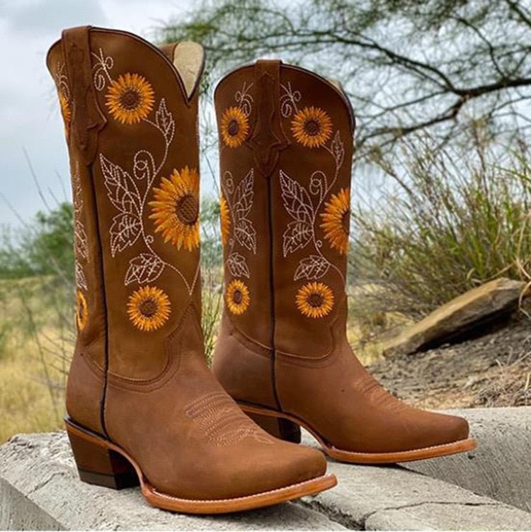 Women's Orthopedic Boots | Mid-Calf Support & Sunflower Embroidery