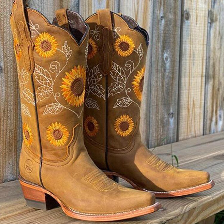 Women's Orthopedic Boots | Mid-Calf Support & Sunflower Embroidery