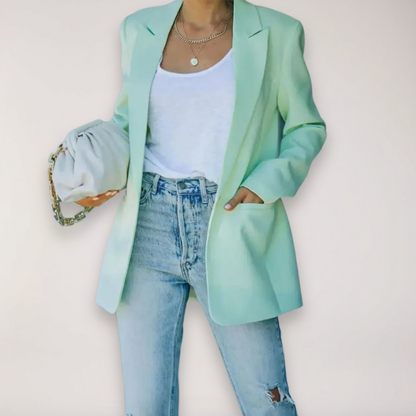 Chic Women's Oversized Blazer - Stylish Notched Lapel Jacket for Office and Evening Wear