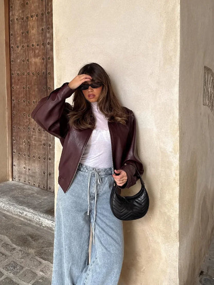 Women's Oversized Bomber Jacket | Zip Front & Collar