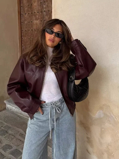 Women's Oversized Bomber Jacket | Zip Front & Collar