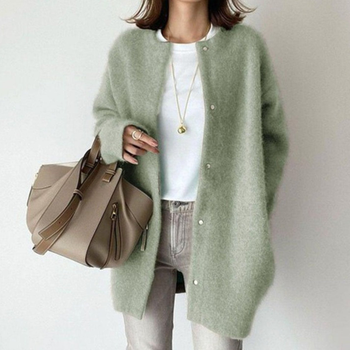 Allegra | Women's Oversized Button-Down Fluffy Knit Winter Cardigan