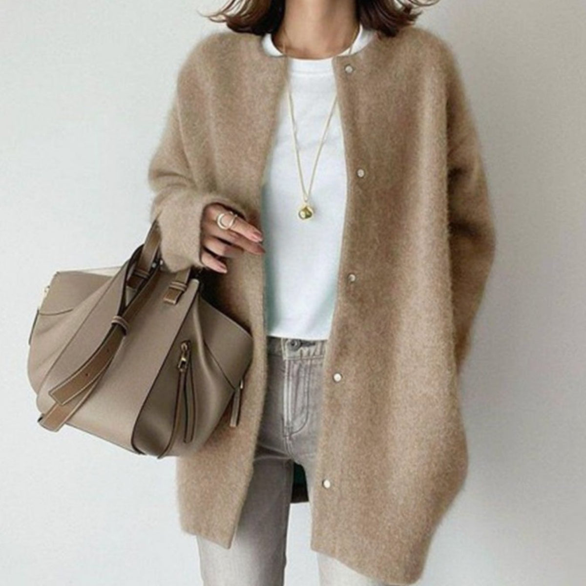 Allegra | Women's Oversized Button-Down Fluffy Knit Winter Cardigan