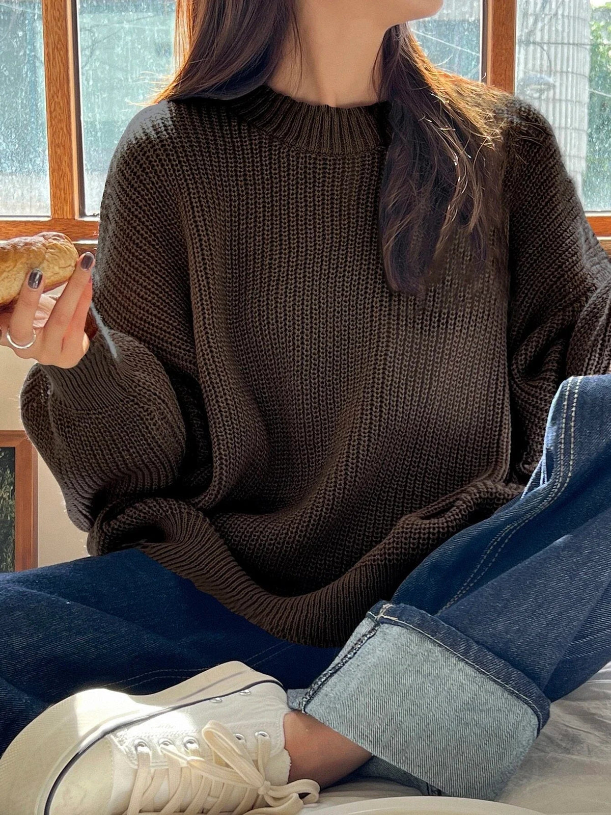 Women's Oversized Knit Sweater | Balloon Sleeves & Relaxed Fit