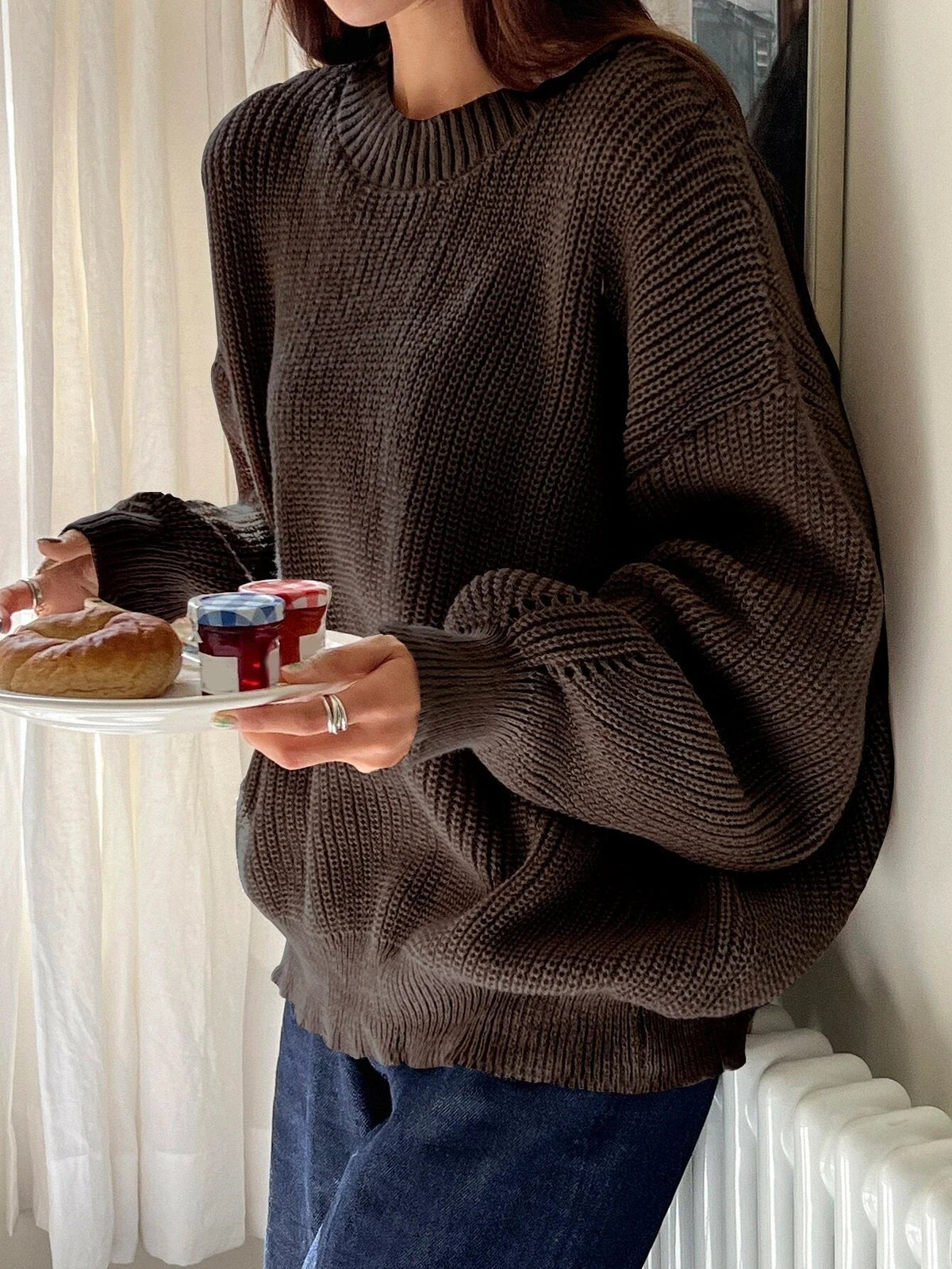 Women's Oversized Knit Sweater | Balloon Sleeves & Relaxed Fit