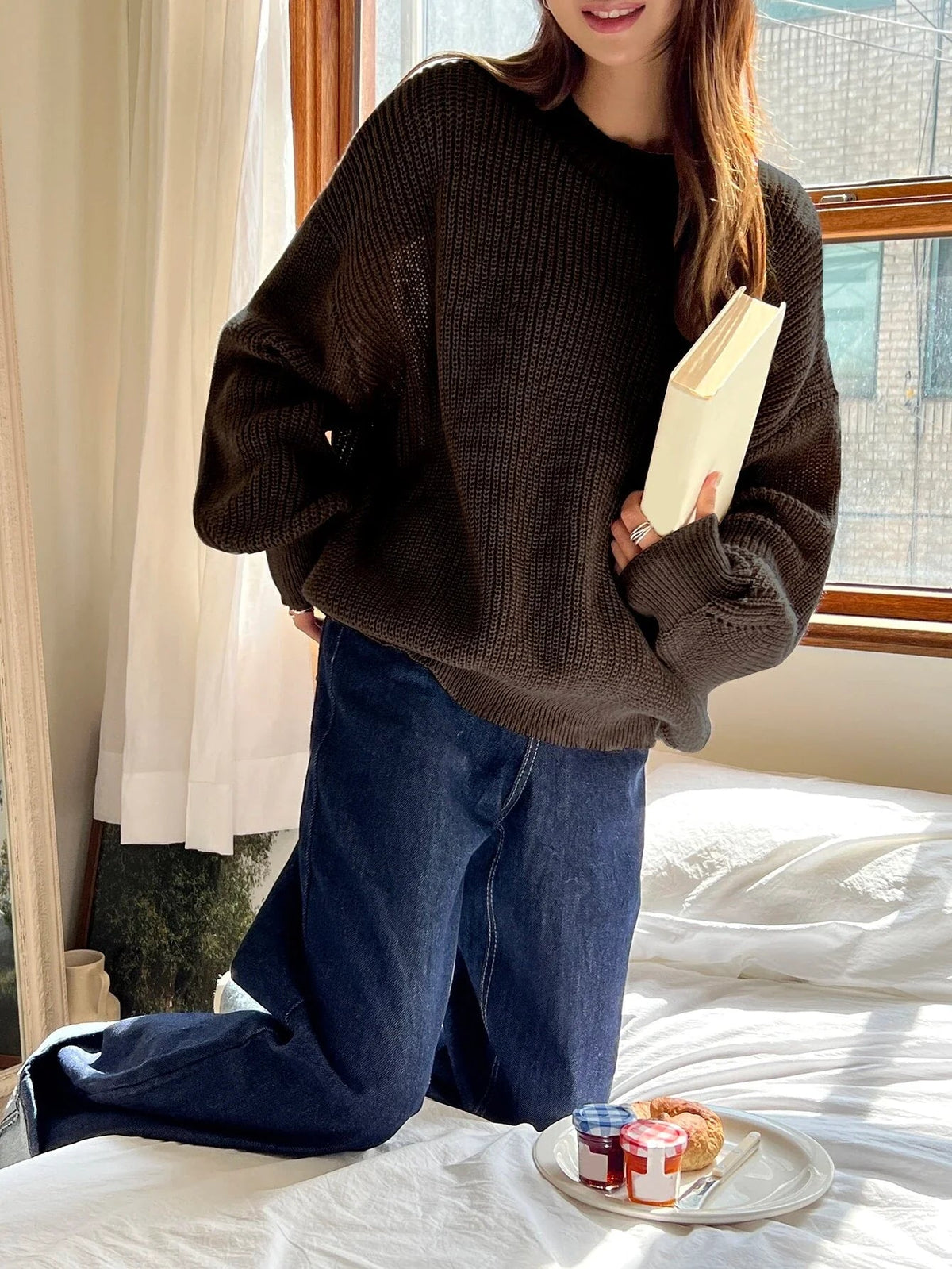 Women's Oversized Knit Sweater | Balloon Sleeves & Relaxed Fit