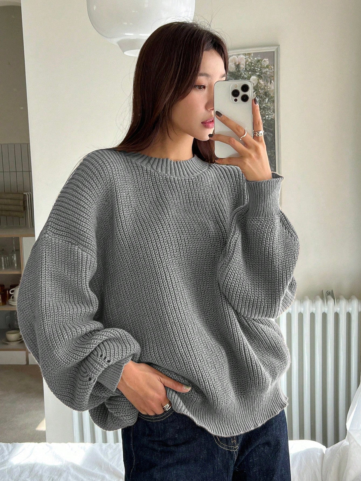 Women's Oversized Knit Sweater | Balloon Sleeves & Relaxed Fit