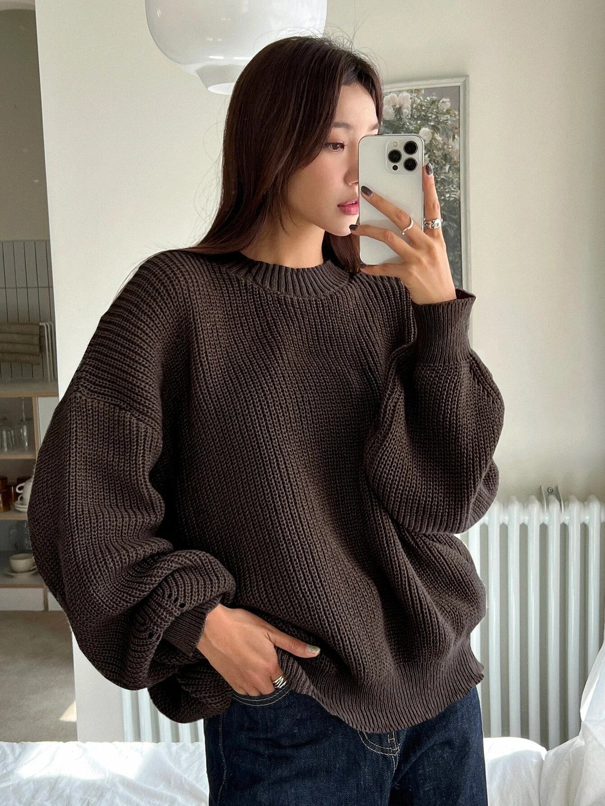 Women's Oversized Knit Sweater | Balloon Sleeves & Relaxed Fit