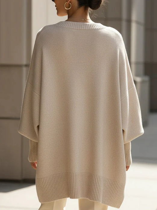 Women's Oversized Sweater | Batwing Sleeves, Pointed Hem