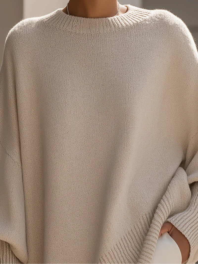 Women's Oversized Sweater | Batwing Sleeves, Pointed Hem
