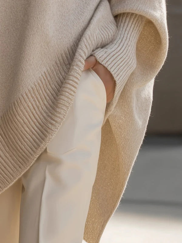 Women's Oversized Sweater | Batwing Sleeves, Pointed Hem