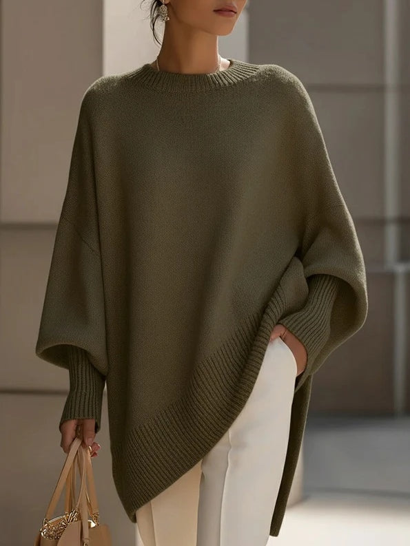 Women's Oversized Sweater | Batwing Sleeves, Pointed Hem