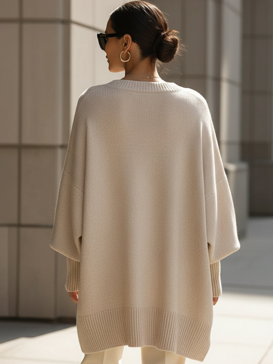 Women's Oversized Sweater | Poncho Cut, Ribbed Trim