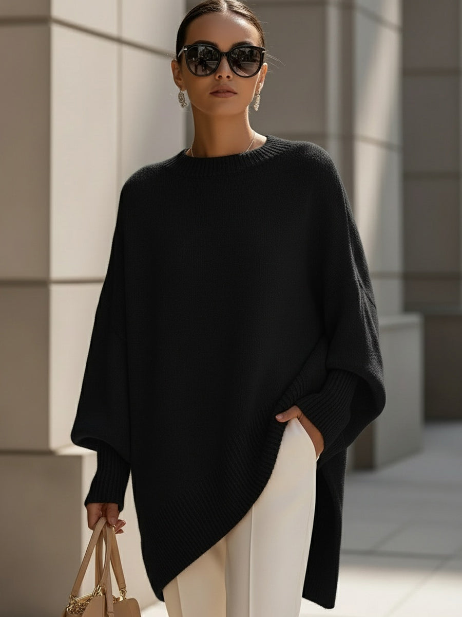Women's Oversized Sweater | Poncho Cut, Ribbed Trim