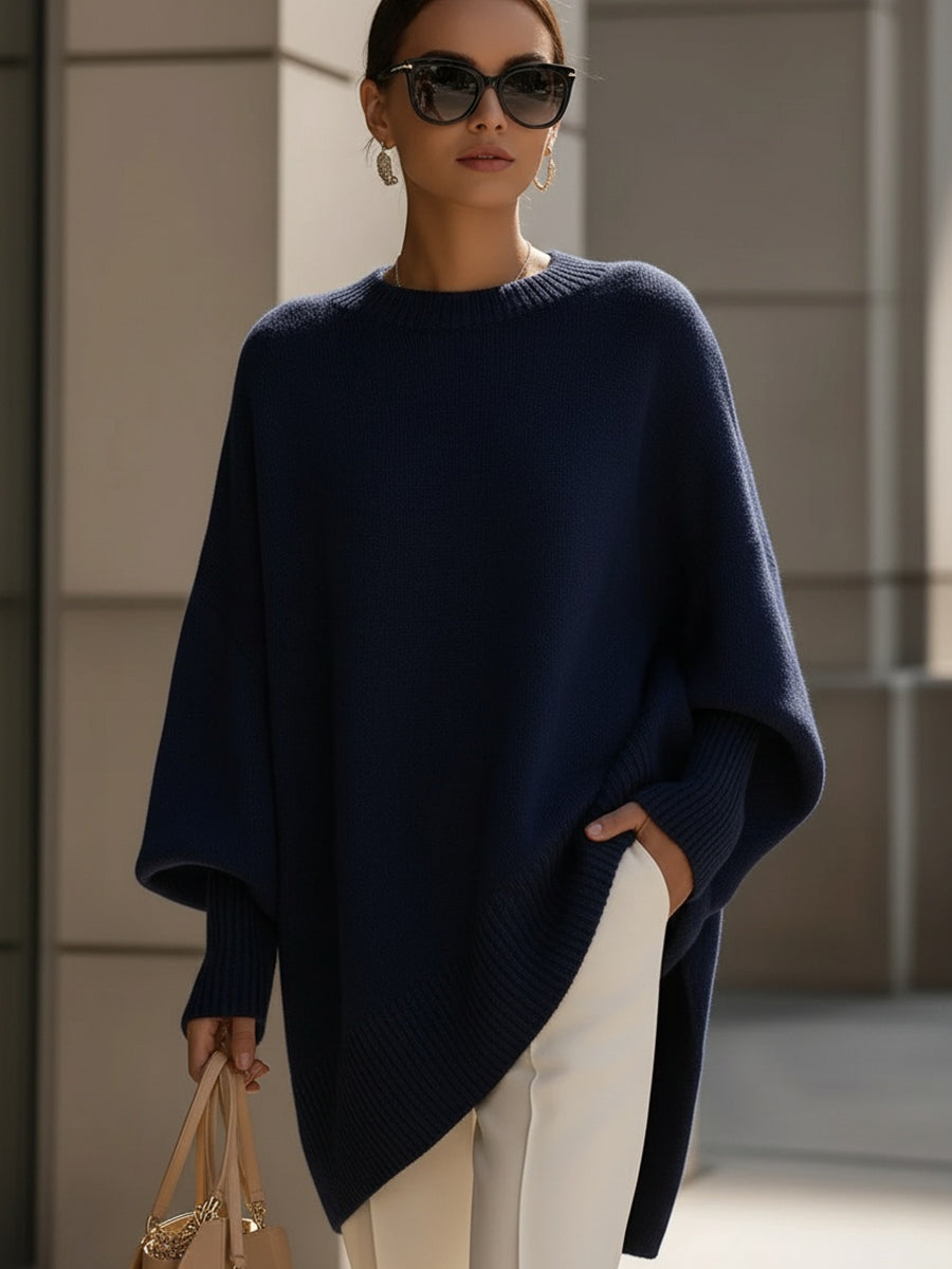Women's Oversized Sweater | Poncho Cut, Ribbed Trim