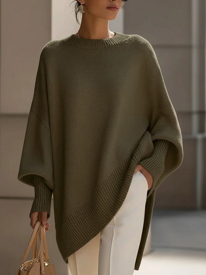 Women's Oversized Sweater | Poncho Cut, Ribbed Trim