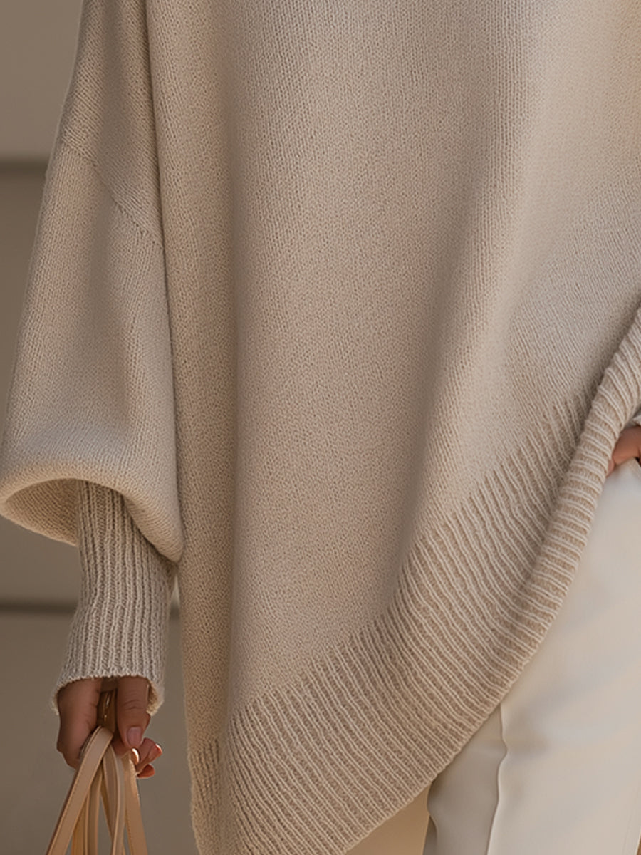 Women's Oversized Sweater | Poncho Cut, Ribbed Trim