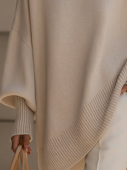 Women's Oversized Sweater | Poncho Cut, Ribbed Trim