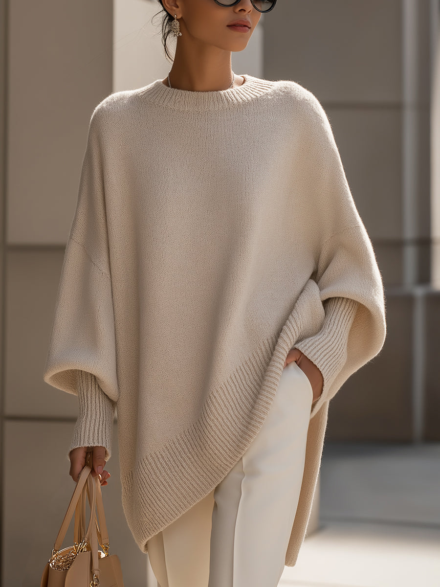 Women's Oversized Sweater | Poncho Cut, Ribbed Trim