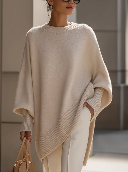 Women's Oversized Sweater | Poncho Cut, Ribbed Trim