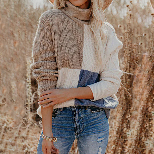 Women's Patchwork Jumper | High Neck & Cosy Fit 2