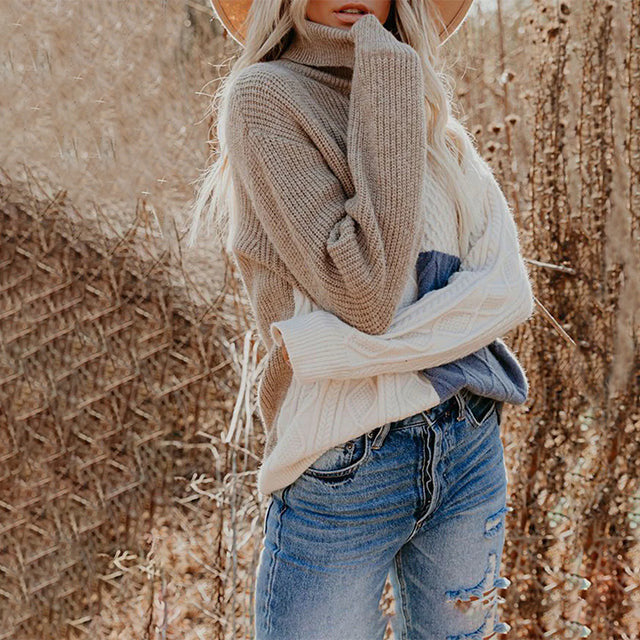Women's Patchwork Jumper | High Neck & Cosy Fit 3