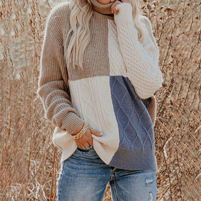 Women's Patchwork Jumper | High Neck & Cosy Fit 1