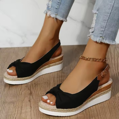 Women’s Bow Accent Peep Toe Wedge Sandals for Special Occasions