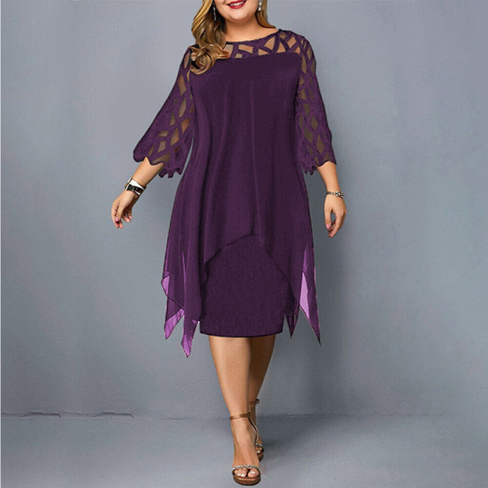 Women's Plus Size Midi Dress | Lattice Sleeve Chiffon