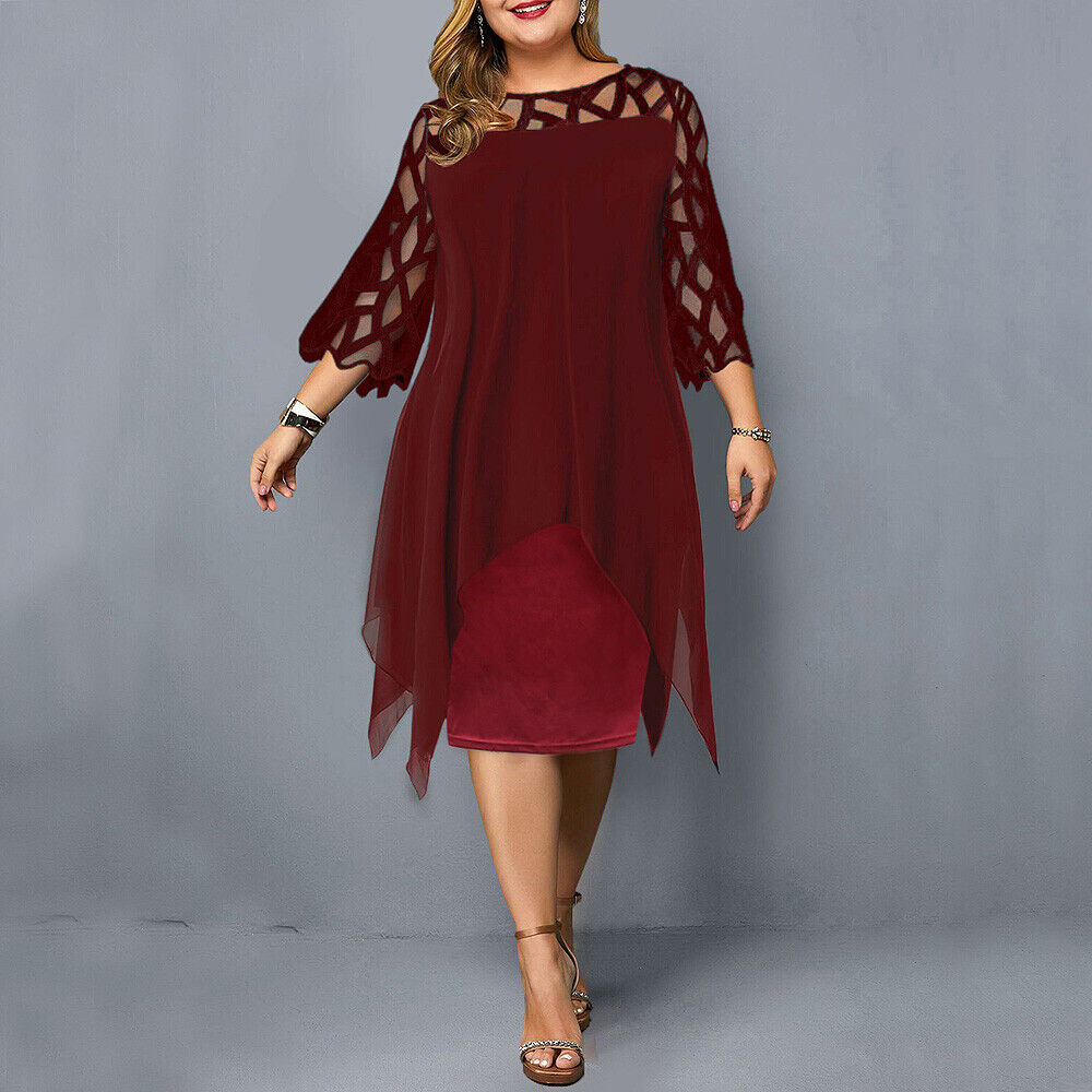 Women's Plus Size Midi Dress | Lattice Sleeve Chiffon