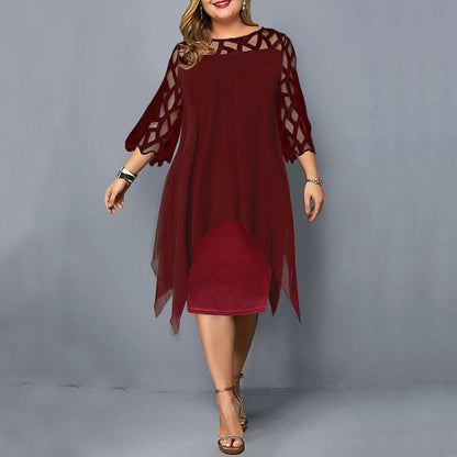 Women's Plus Size Midi Dress | Lattice Sleeve Chiffon