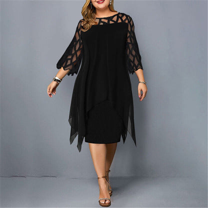 Women's Plus Size Midi Dress | Lattice Sleeve Chiffon