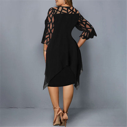 Women's Plus Size Midi Dress | Lattice Sleeve Chiffon