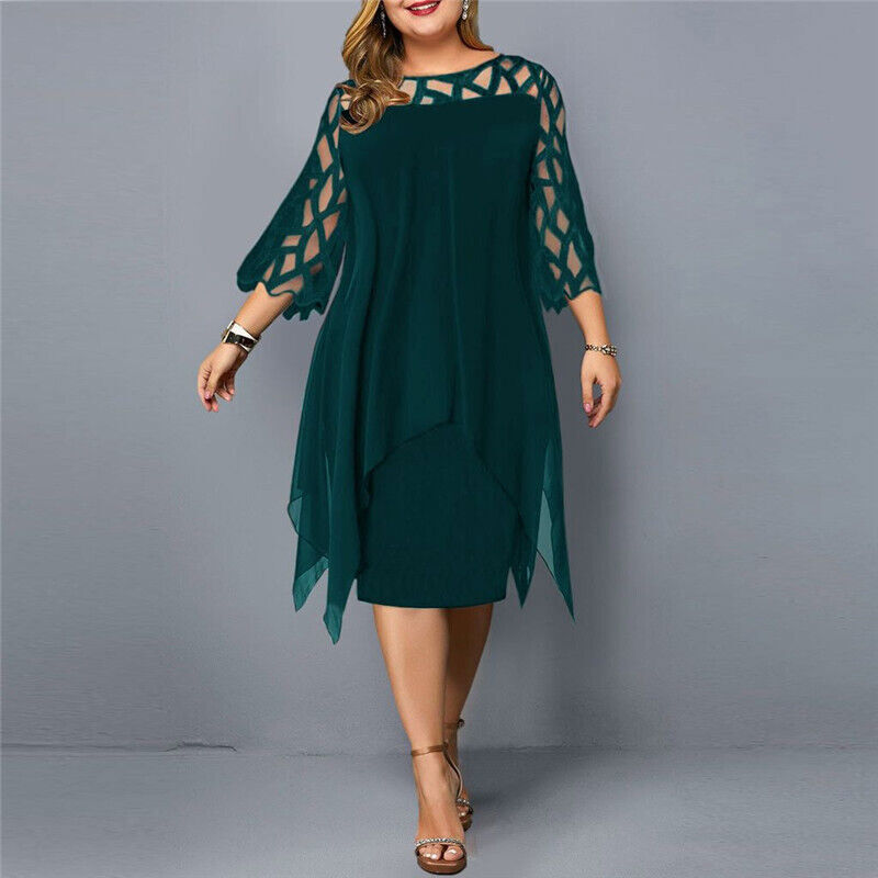 Women's Plus Size Midi Dress | Lattice Sleeve Chiffon