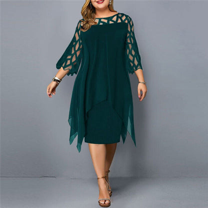 Women's Plus Size Midi Dress | Lattice Sleeve Chiffon