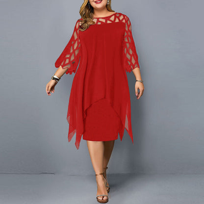 Women's Plus Size Midi Dress | Lattice Sleeve Chiffon