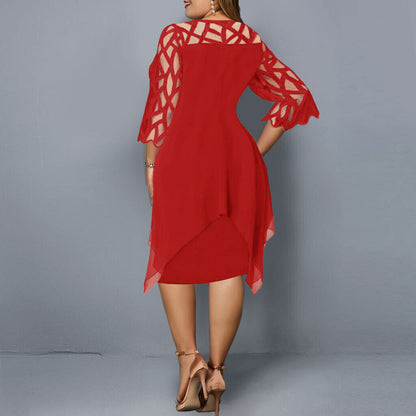 Women's Plus Size Midi Dress | Lattice Sleeve Chiffon