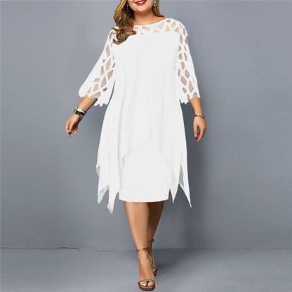 Women's Plus Size Midi Dress | Lattice Sleeve Chiffon