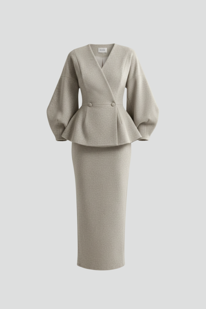 Women's Puff Sleeve Blazer & Midi Skirt Co-Ord Set | Tailored Fit & Elegant Finish